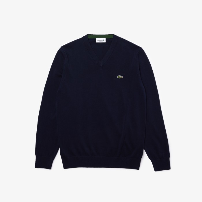 свитер мужской хлопковой свитер lacoste с v-образным вырезом - качественный продукт вид сбоку
