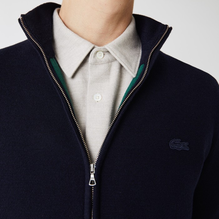 свитер мужской шерстяной свитер lacoste на молнии - качественный продукт вид сбоку