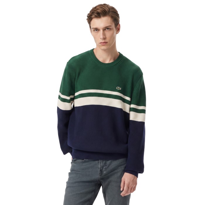 свитер мужской свитер lacoste в полоску классического кроя от бренда lacoste вид слева