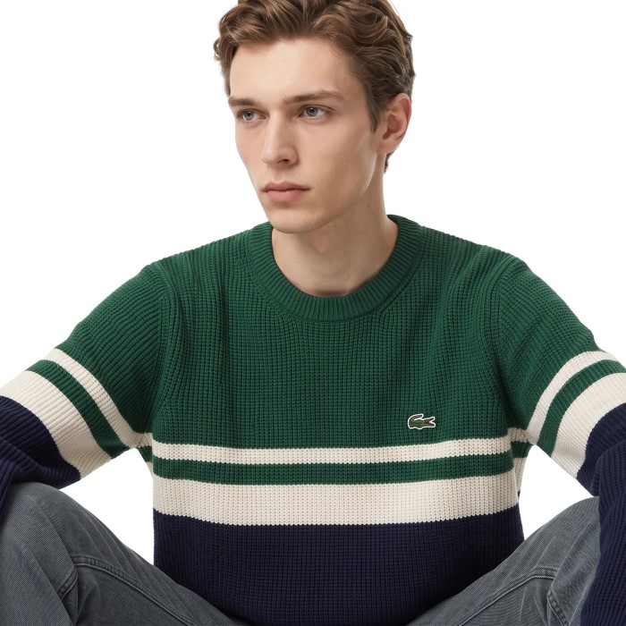 свитер мужской свитер lacoste в полоску классического кроя - качественный продукт вид сбоку