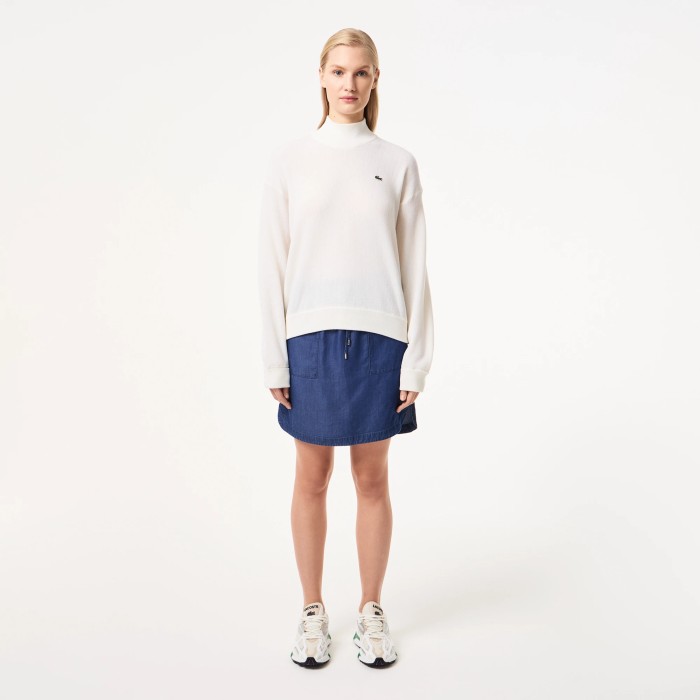 свитер женский шерстяной свитер lacoste с высоким воротом из джинсы и джинскота спереди