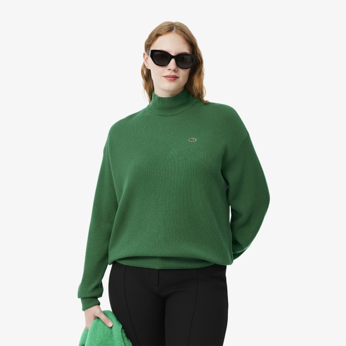 свитер женский шерстяной свитер lacoste с высоким воротом - качественный продукт вид сбоку