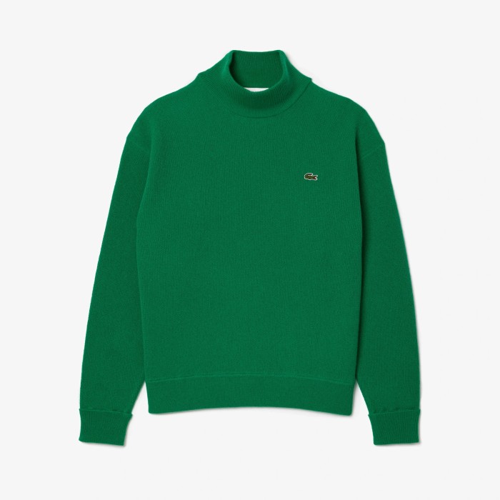 свитер женский шерстяной свитер lacoste с высоким воротом из джинсы и джинскота спереди