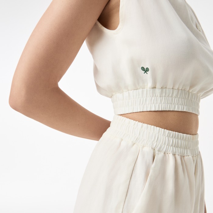 топ женская легкая рубашка lacoste из смеси льна - качественный продукт вид сбоку