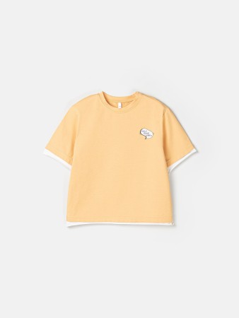 футболка оверсайз с контрастной отделкой "абрикос" с принтом фотография