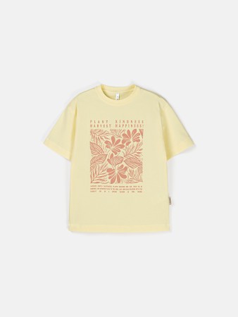 футболка оверсайз "сливочное масло" с принтом 7+ - детская одежда сливочная 