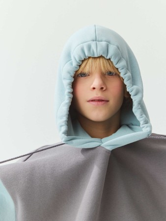 худи колор блок "графит/турмалин" утепленное 7+ - детские толстовки и свитшоты для школьников 