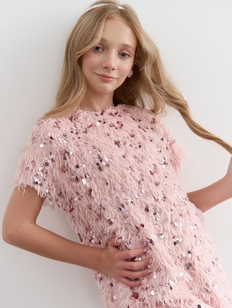 платье с перьями "пудра" 7+ - платья и сарафаны недорогие 