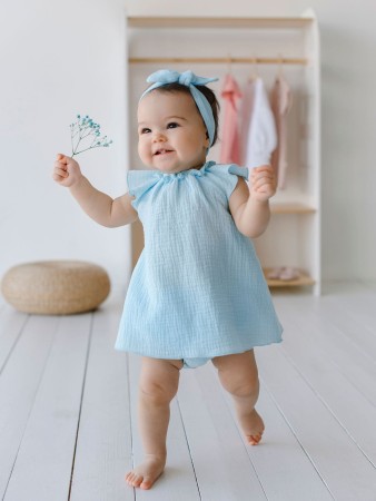 сарафан муслиновый с блумерами "небо" 0+ - детская одежда, обувь и аксессуары муслиновая 