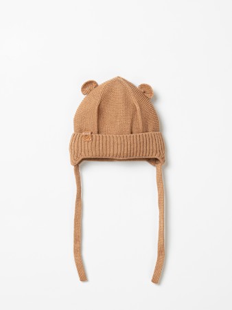 шапка хлопковая на подкладе "песок" с ушками 0+ - детские шапки с ушами 
