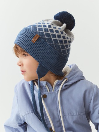 шапка из смесовой шерсти "ромбы джинс" - детские головные уборы для дошкольников 