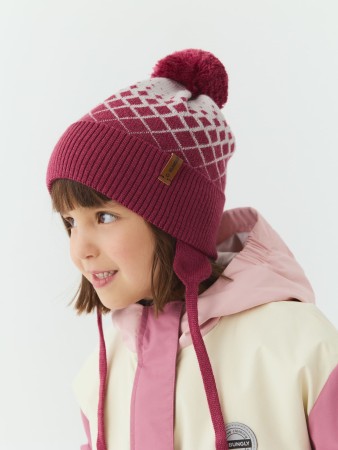 шапка из смесовой шерсти "ромбы фуксия" - детские головные уборы для дошкольников 