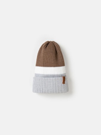 шапка тыква из смесовой шерсти однослойная колор блок "жемчуг" - детские шапки премиальные 