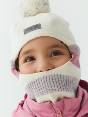 шлем демисезонный из смесовой шерсти колор блок "экрю" - детские балаклавы и банданы для девочек 