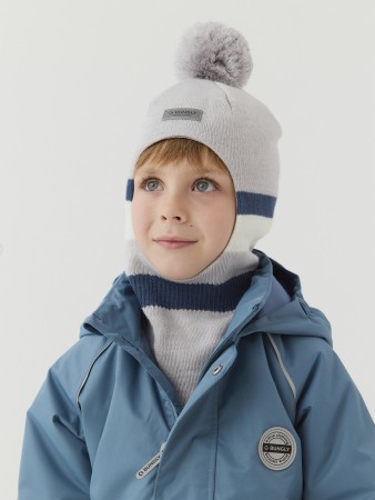 шлем демисезонный из смесовой шерсти колор блок "жемчуг" - детские балаклавы и банданы для мальчиков 