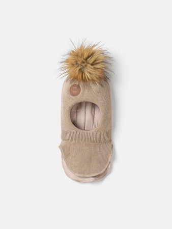 шлем зимний из смесовой шерсти "беж" с меховым помпоном - одежда, обувь и аксессуары для малышей меховые 