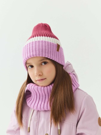 снуд из смесовой шерсти "сирень" вертикальная вязка - детские аксессуары