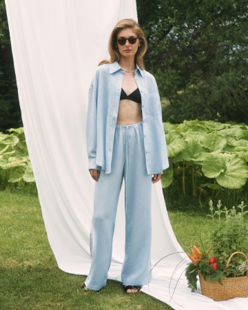 брюки на кулиске из тенселя и льна - женская одежда