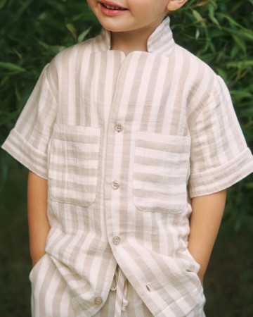 детская рубашка в полоску unisex из муслина - детская одежда, обувь и аксессуары для всех возрастов бежевая 