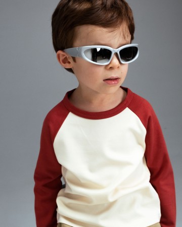 детский хлопковый лонгслив unisex с контрастными рукавами светло-бежевый - детская одежда, обувь и аксессуары для всех возрастов весенняя 