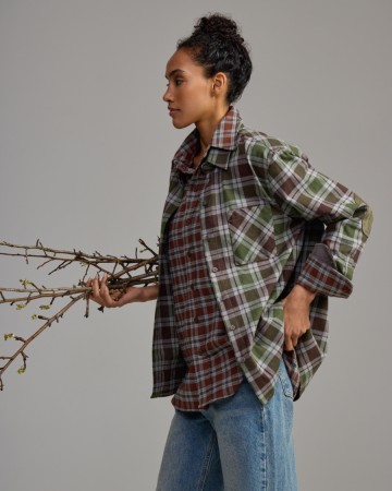 хлопковая рубашка в клетку unisex хаки - женские блузы и рубашки