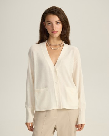 кардиган из шерсти мериноса - женская одежда молочная 