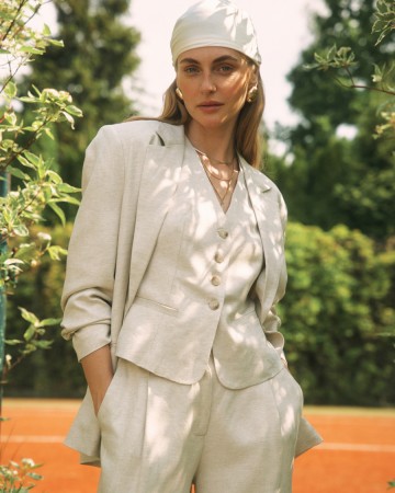 однобортный жакет из вискозы и льна на подкладке - женские жакеты для взрослых 