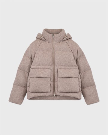 пуховик из непромокаемой шерстяной пальтовой ткани с капюшоном - женская верхняя одежда