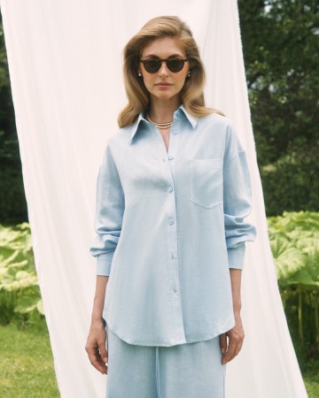 рубашка оверсайз из тенселя и льна - женская одежда