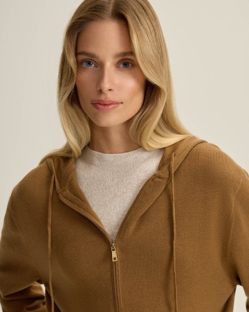 шерстяной кардиган на молнии с капюшоном - женские кардиганы карамельные 