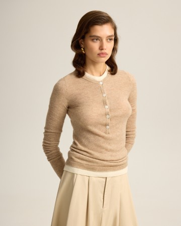 шерстяной лонгслив на пуговицах с эффектом многослойности - женские лонгсливы для взрослых 