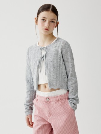 ажурный кардиган на завязках для девочек фотография