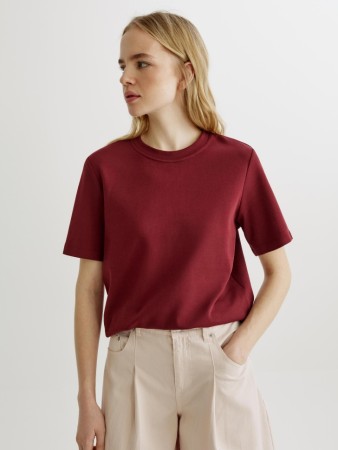 базовая футболка из интерлока - женская одежда с круглым вырезом 