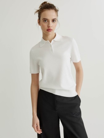базовый джемпер-поло с коротким рукавом - женские джемперы из вискозы 