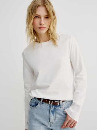 базовый лонгслив из хлопка - женская одежда, обувь и аксессуары с круглым вырезом 