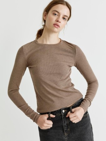 базовый лонгслив в рубчик - женская одежда приталенная 