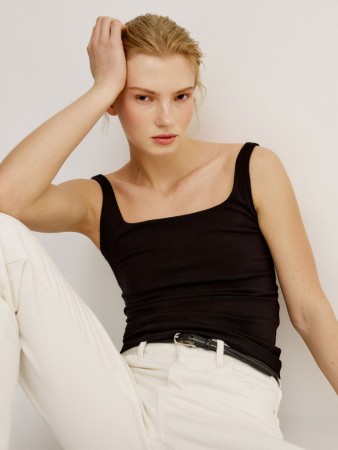 базовый топ с квадратным вырезом - женские топы и майки однотонные 