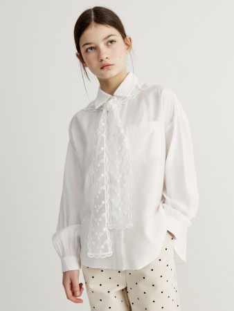 белая рубашка с кружевным шарфом для девочек - детские блузы и рубашки из вискозы 