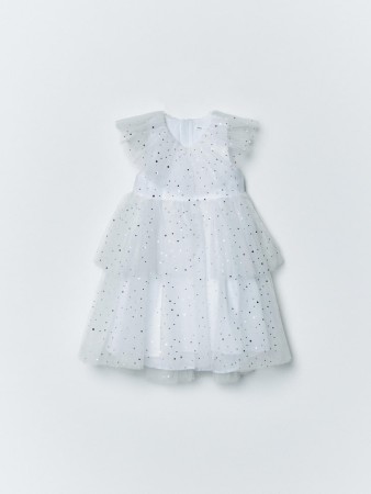 белое пышное платье с блестящим принтом для девочек - платья и сарафаны на застежке 