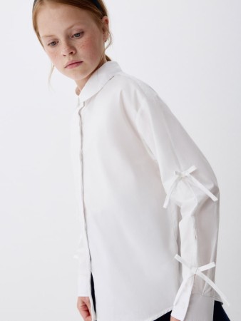блузка с бантиками для девочек - детские блузы с воротником 
