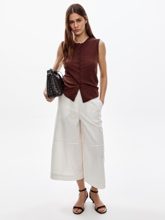 брюки-кюлоты из смесового льна - женская одежда, обувь и аксессуары на кулиске 