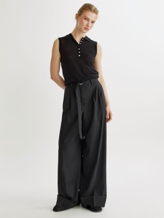 брюки с поясом и подворотом с содержанием шерсти - женские брюки