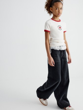 черные джинсы wide leg для девочек фотография