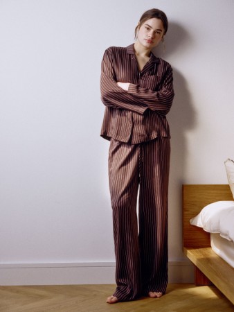 домашние брюки в полоску - женская одежда на завязках 