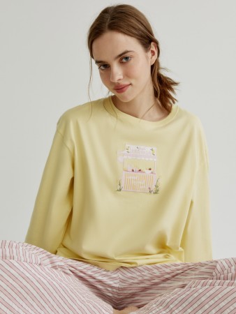 домашний лонгслив оверсайз с вышивкой - женские домашние футболки и лонгсливы