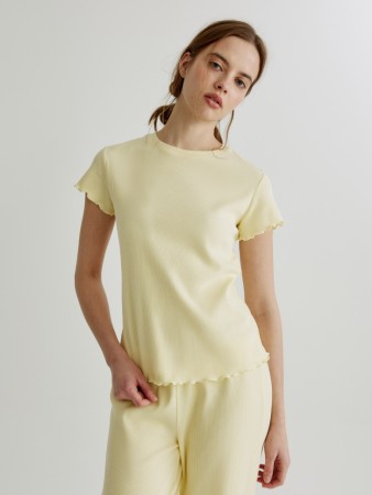 домашняя футболка в рубчик - женская одежда, обувь и аксессуары с оборкой 