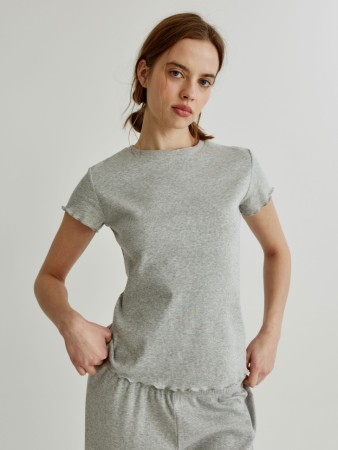 домашняя футболка в рубчик - женская одежда, обувь и аксессуары с оборкой 