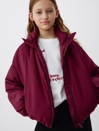 дутая куртка с воротником для девочек - детские куртки и пуховики вафельные 