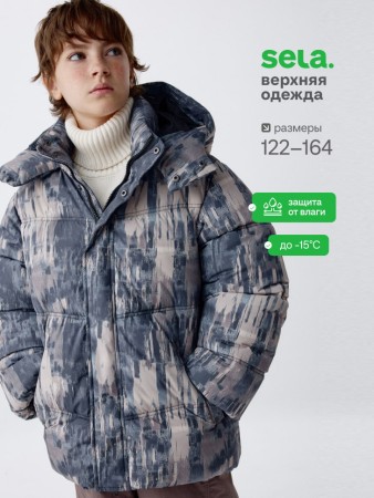 дутая куртка со светоотражающим принтом для мальчиков фотография