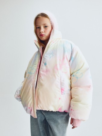 дутая стеганая куртка с принтом для девочек - детская одежда, обувь и аксессуары на кнопках 